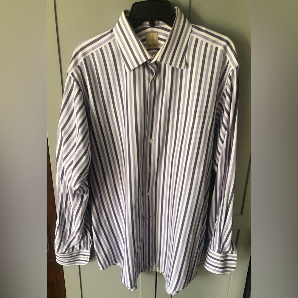 Ike Behar dress shirt 17L purple stripe